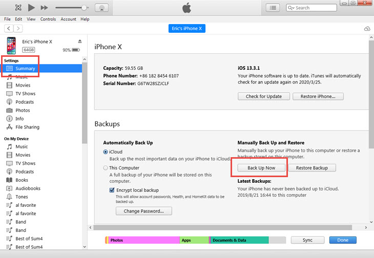 бэкап iPhone через iTunes