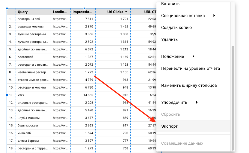 экспорт запросов из консоли